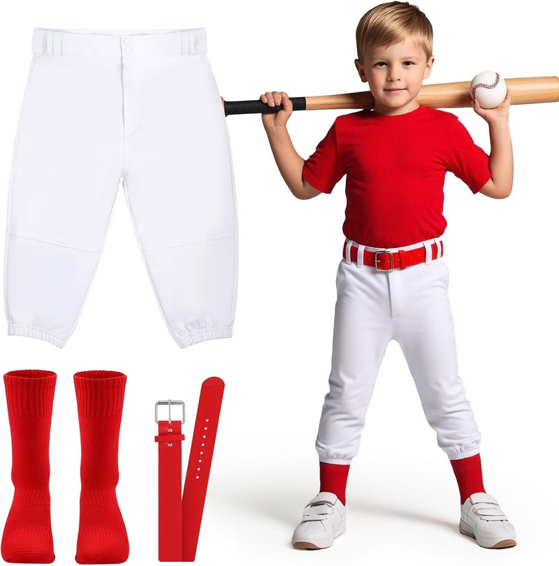 CHCLACE Toddler Baseball Pants - Kids Tee Ball Pants for Boy Girl, Includes: Red Belt and Baseball Socks - Image 1